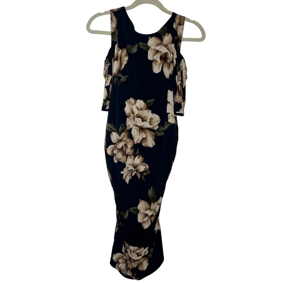 MY Bump Addison Maternity Navy Floral Cold Shoulder Fall Bodycon Dress size XL - Picture 7 of 16
